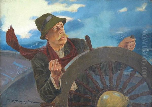 Sternik - Autoportret Oil Painting by Feliks M. Wygrzywalski