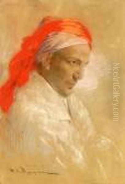 Portret Mezczyzny W Czerwonym Turbanie Oil Painting by Feliks M. Wygrzywalski