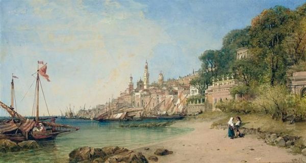 An Italian Coastal Town Oil Painting by William Wyld