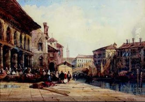 Vue Animee De La Via Giorggia Dans La Lagune A Venise Oil Painting by William Wyld