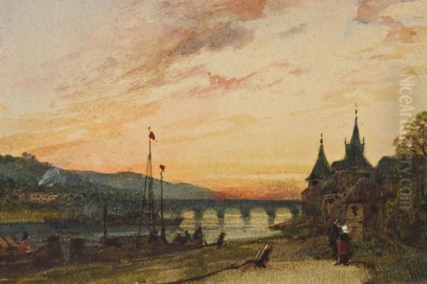 Paysage A La Riviere Et Au Chateau Oil Painting by William Wyld