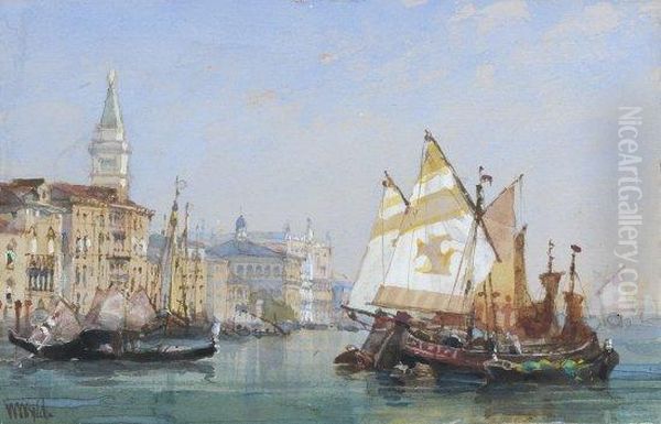 Gondoles Et Bragossi Sur Le Bassin De Saint Marc, Venise Oil Painting by William Wyld