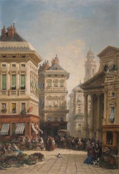 A Continental Street Scene Oil Painting by William Wyld