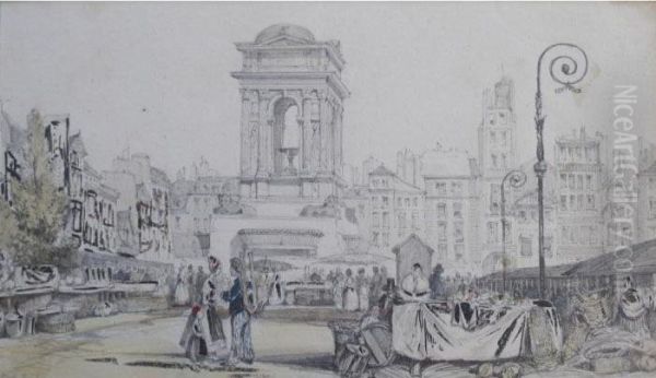 A Continental Market Square Oil Painting by William Wyld