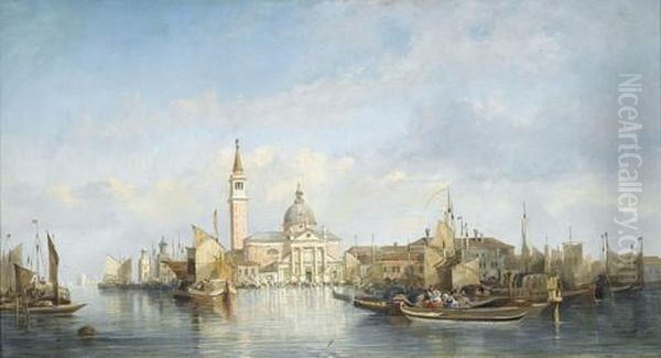 Boote Vor San Giorgio Maggiore In Venedig Oil Painting by William Wyld