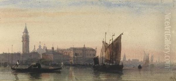 View Of The Doge's Palace And The Campanile, With The Domes Of St Mark's Beyond, Venice Oil Painting by William Wyld