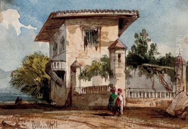 Figures Before An Italianate Villa Oil Painting by William Wyld