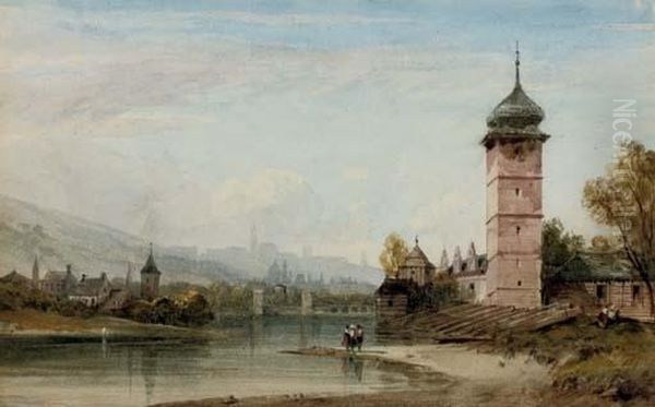 View Of An Eastern European City From The River Oil Painting by William Wyld