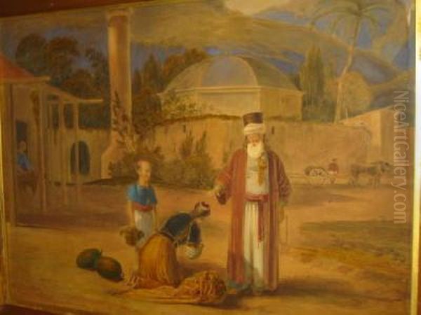 Figures Before A Turkish Mosque Oil Painting by William Wyld