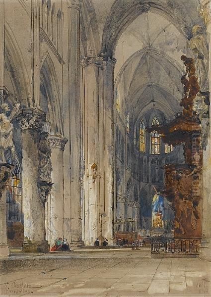 Interior Of St. Gudule, Brussels Oil Painting by William Wyld