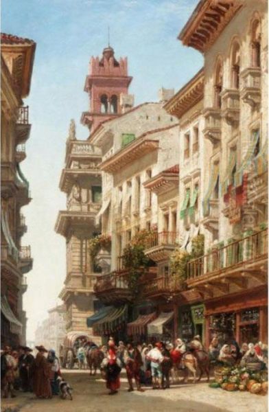 Andalucian Street Scene Oil Painting by William Wyld