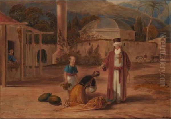 Priest Giving A Sermon Outside A Mosque Oil Painting by William Wyld