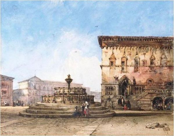 The Piazza Dei Priori, Perugia Oil Painting by William Wyld