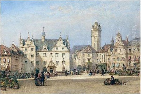 The Market Square, Darmstadt, Germany Oil Painting by William Wyld