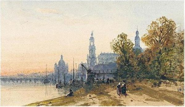 On The River Elbe At Dresden Oil Painting by William Wyld