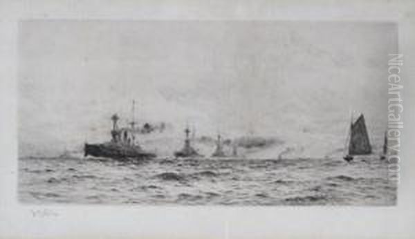 Atlantic Fleet Off Portsmouth Oil Painting by William Lionel Wyllie