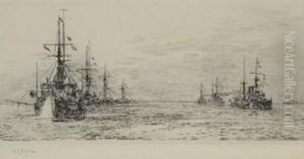 How The Fleet Came To Anchor Oil Painting by William Lionel Wyllie