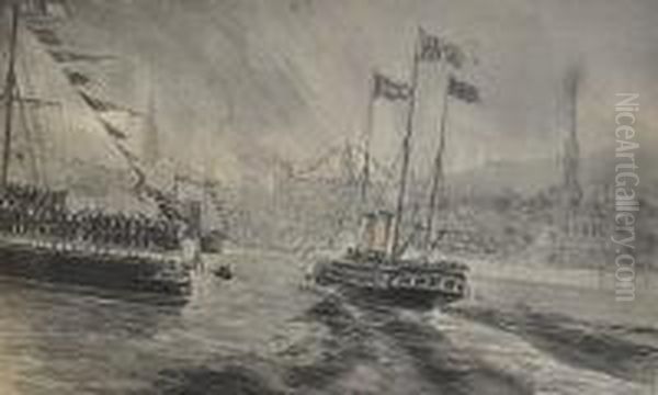 Fleet Review Oil Painting by William Lionel Wyllie