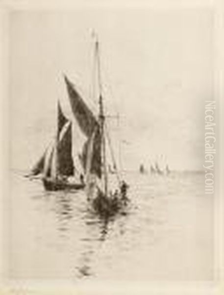 Estuary Scene With Beached Fishing Boat Oil Painting by William Lionel Wyllie