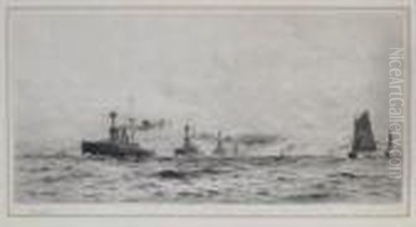 Atlantic Fleet Off Portsmouth Oil Painting by William Lionel Wyllie