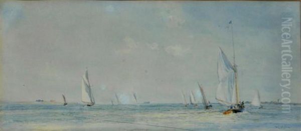 Yachting In Calm Seas Oil Painting by William Lionel Wyllie