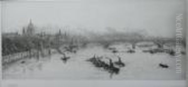 Barges Near Blackfriars Bridge Oil Painting by William Lionel Wyllie