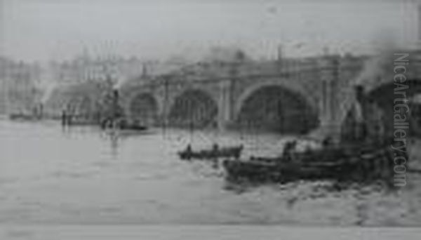 Old Waterloo Bridge From The South Bank Oil Painting by William Lionel Wyllie