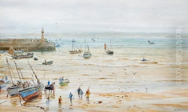 Harbour Scene, Low Tide Oil Painting by William Lionel Wyllie