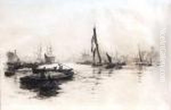 Limehouse Reach From Limehouse Pier Oil Painting by William Lionel Wyllie