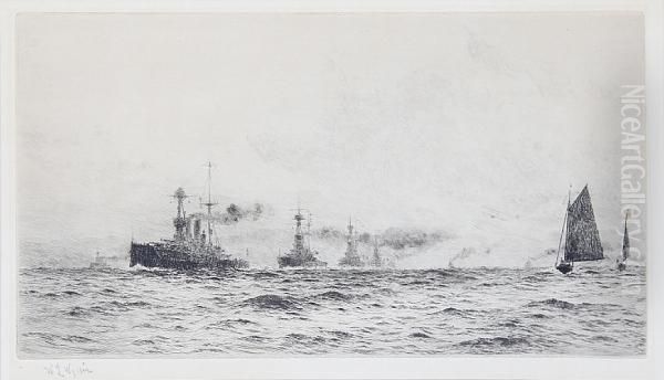 Altantic Fleet Come Into Portsmouth Oil Painting by William Lionel Wyllie