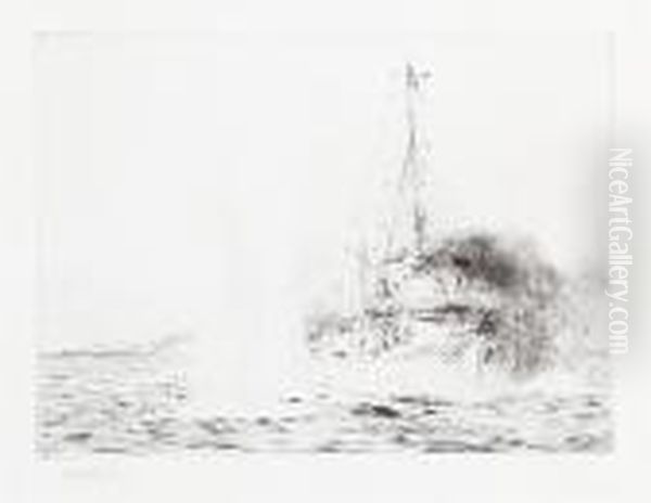 Ww1 Destroyer Oil Painting by William Lionel Wyllie