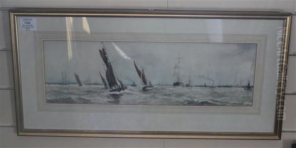 Sailing Barges Of Greenhithe Oil Painting by William Lionel Wyllie