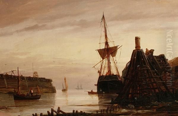 Harbour Scene At Sunset Oil Painting by William Lionel Wyllie