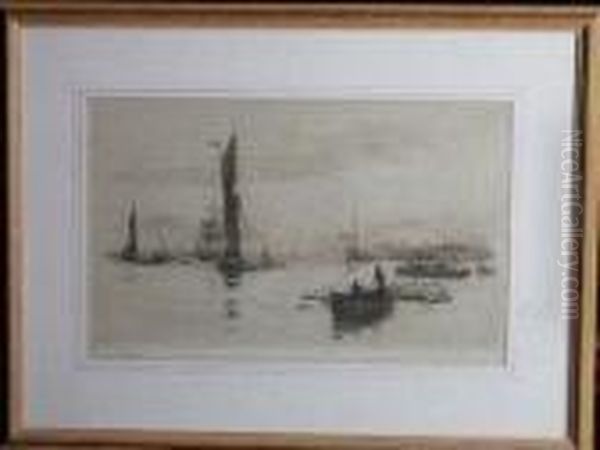 Ships And Small Vessels On The Thames Oil Painting by William Lionel Wyllie