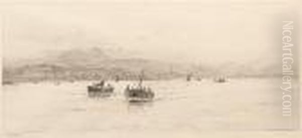 Fishing Boats Before A Busy Port Oil Painting by William Lionel Wyllie