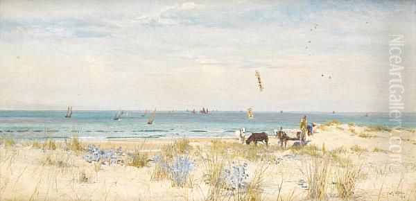 Harvesting The Land And The Sea;
 Men Working On The Dunes And In The Fishing Fleet Offshore Oil Painting by William Lionel Wyllie