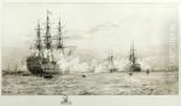 A Naval Review Oil Painting by William Lionel Wyllie