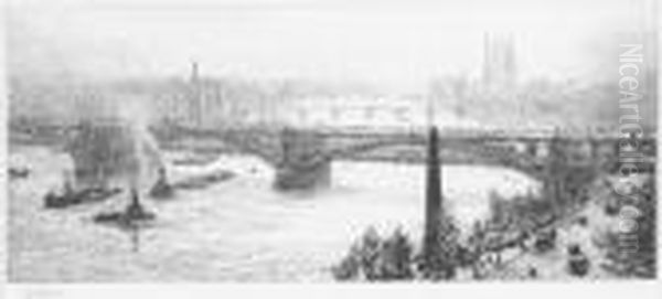 View From Waterloo Bridge With Cleopatra's Needle Oil Painting by William Lionel Wyllie