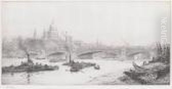 Blackfriars Bridge With St Paul's Beyond Oil Painting by William Lionel Wyllie