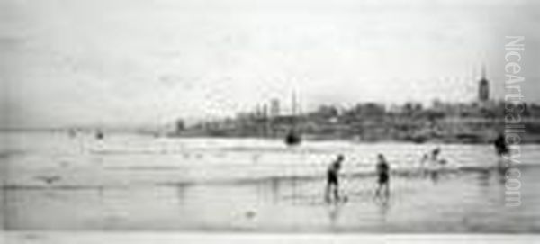 Children Playing Golf On The Beach At St Andrews Oil Painting by William Lionel Wyllie