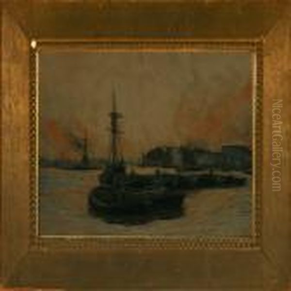 Coal Barges At Rotherhithe, London Oil Painting by William Lionel Wyllie