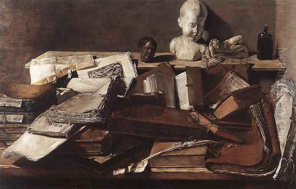 Still-Life with Books Oil Painting by Unknown Painter