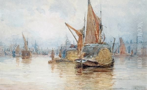 Hay Barge On The Thames Oil Painting by William Lionel Wyllie