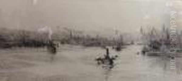 Etching Of Boats In Port Oil Painting by William Lionel Wyllie