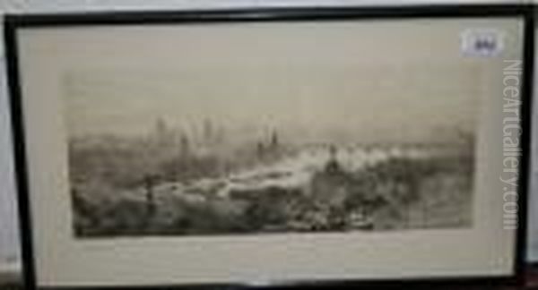 View Of London From Above With River Thames Oil Painting by William Lionel Wyllie