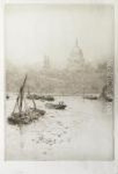 St Paul's Cathedral From The Thames Oil Painting by William Lionel Wyllie