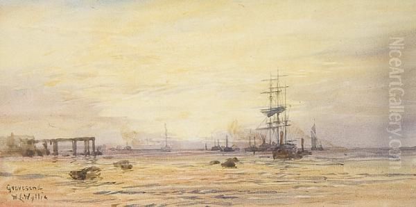 Shipping At Gravesend Oil Painting by William Lionel Wyllie