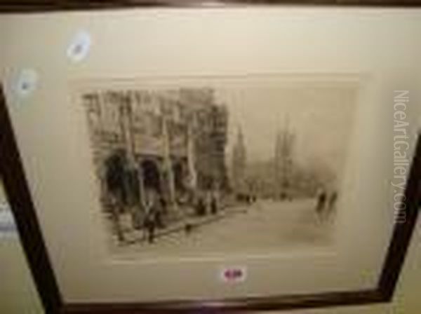 An Etching Of Figures Outside Westminster Hospital Oil Painting by William Lionel Wyllie