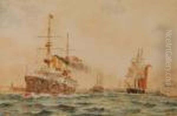 Shipping Leaving Portsmouth Oil Painting by William Lionel Wyllie