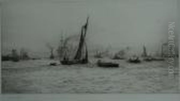 Blackwall Reach On The Thames Etching Oil Painting by William Lionel Wyllie